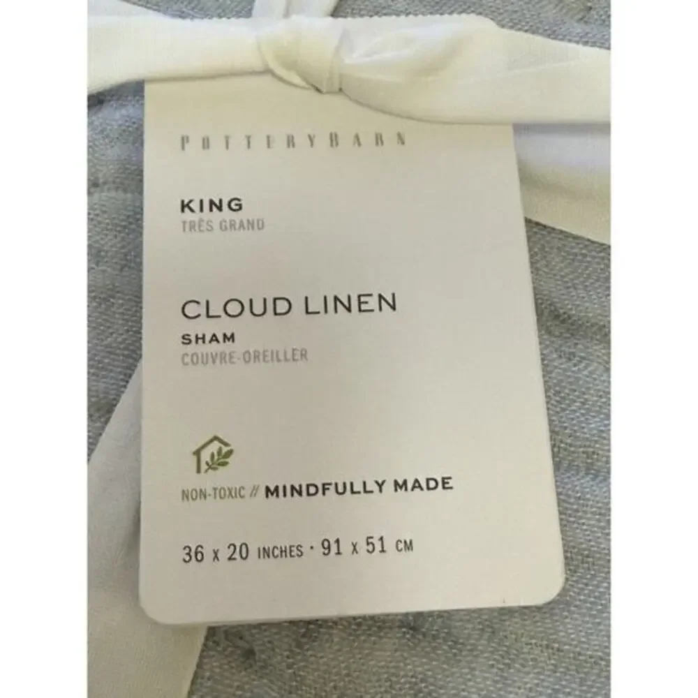Pottery Barn Cloud Linen Cotton Quilted King Size Sham Chambray NEW WITH TAGS